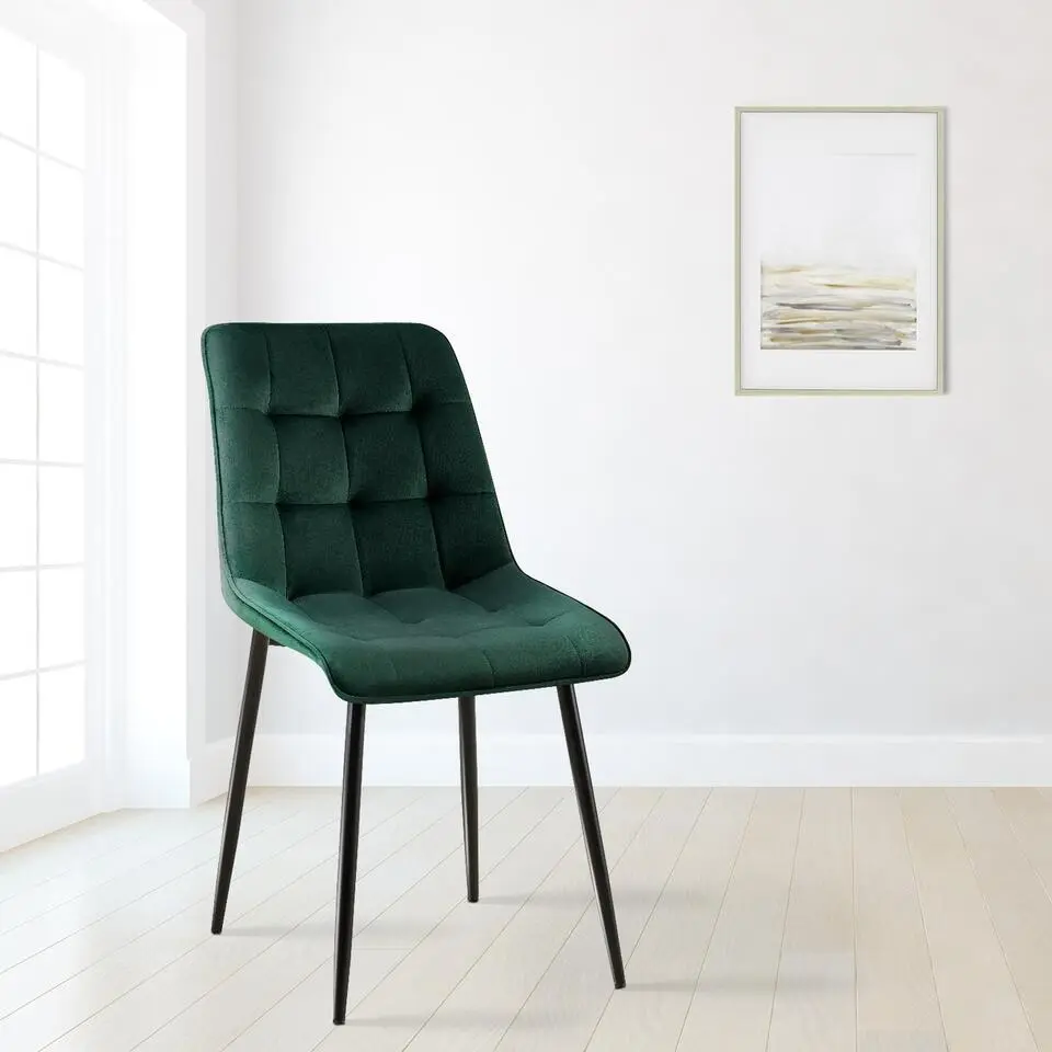 CLP Set van 2 Eetkamerstoel Gifford mat zwart Frame - Fluweel - groen