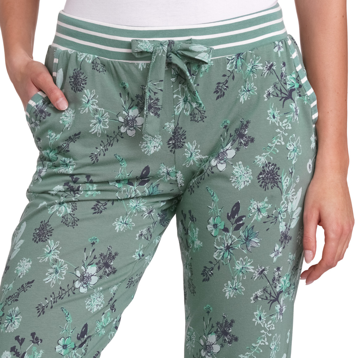 Gina Benotti Damen Schlafhose mit Blumen dunkelgrün
