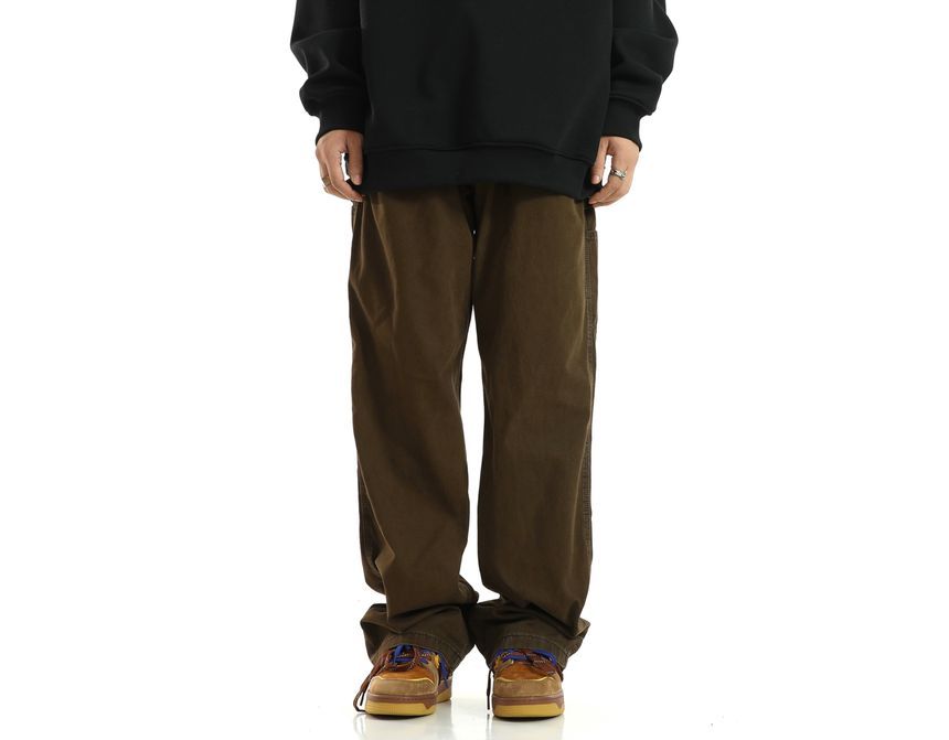 Meiksip - Mid Rise Plain Washed Wide Leg Jeans