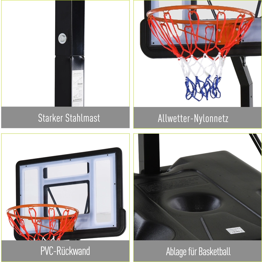 HOMCOM Basketballkorb mit 2 Rädern schwarz