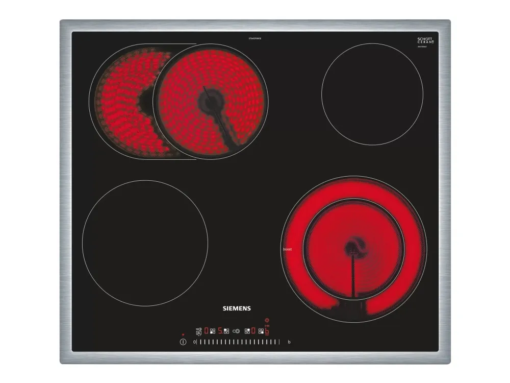 Siemens iQ300 ET645FNN1E - Keramisk kogeplade - 4 plader - Niche - bredde: 56 cm - dybde: 49 cm - med rustfrit stål-pynt - sort/rustfrit stål