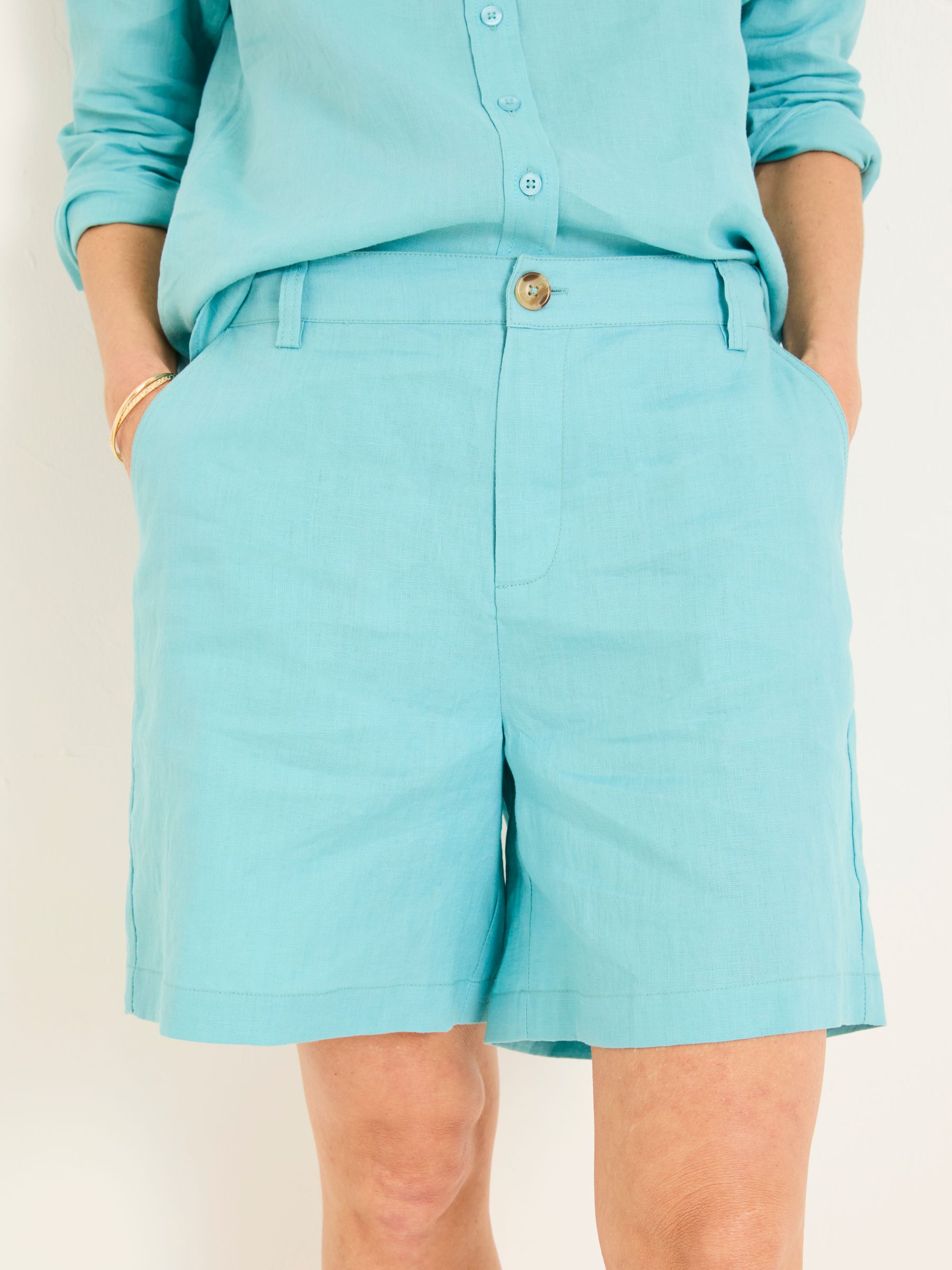Turquoise/blauw - FatFace linnen shorts