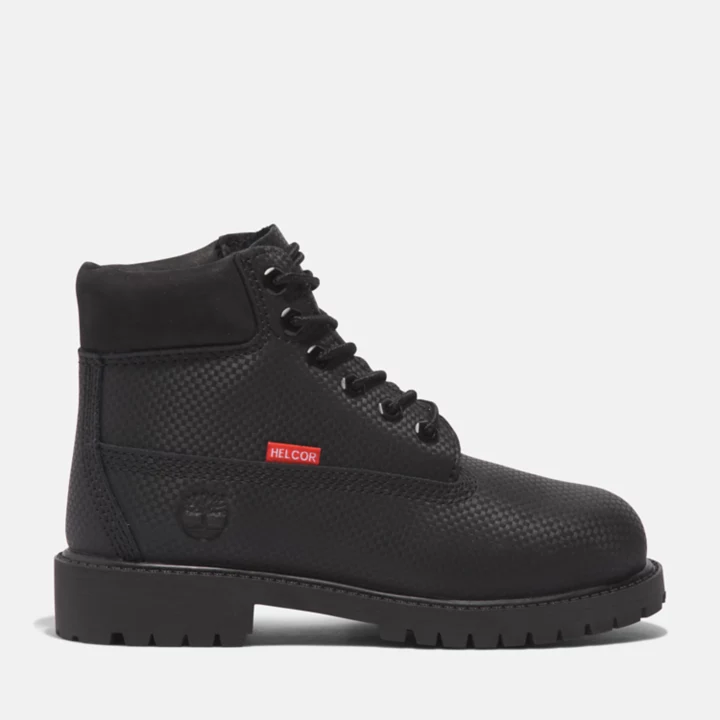 Bota Timberland Premium Helcor de 6 polegadas para jovens na cor preta.