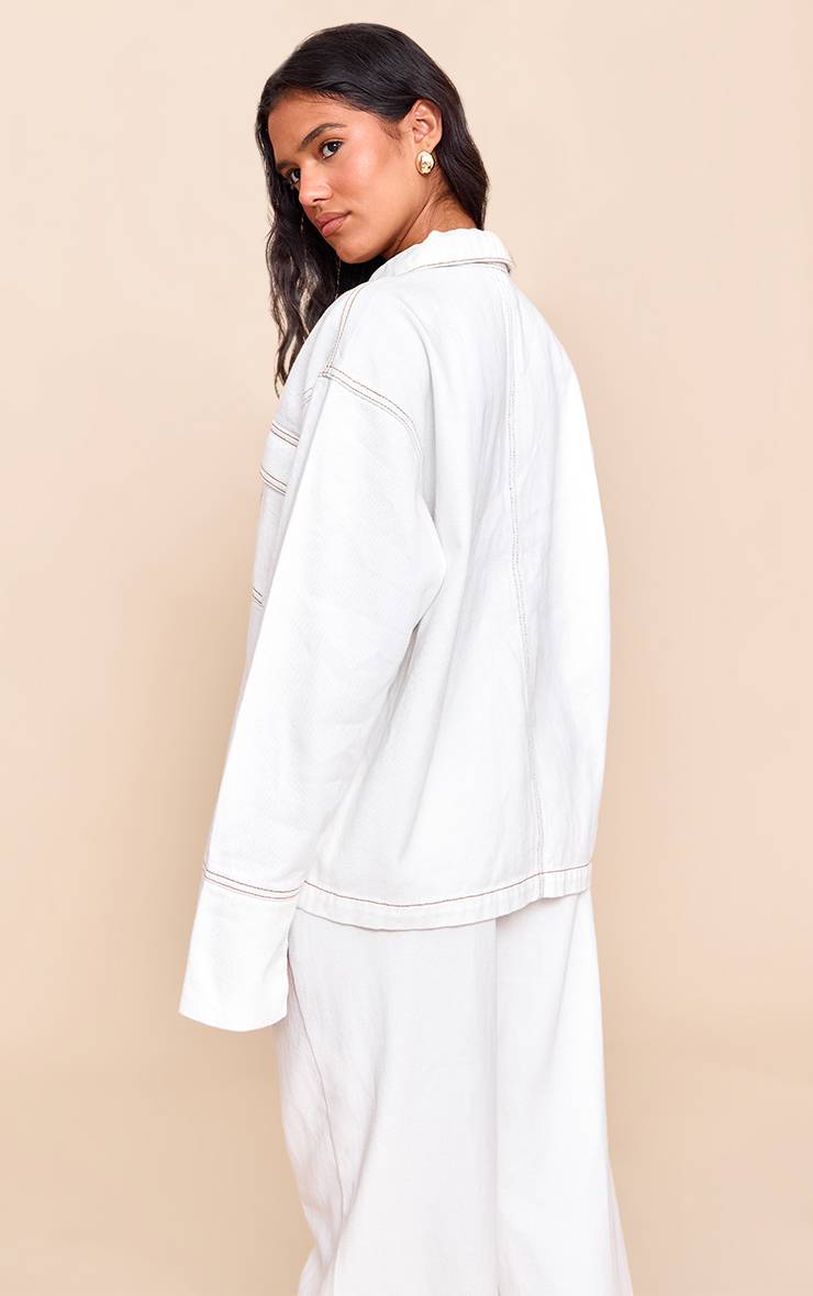Blanc Chemise En Jean Oversize Avec Détail De Poches