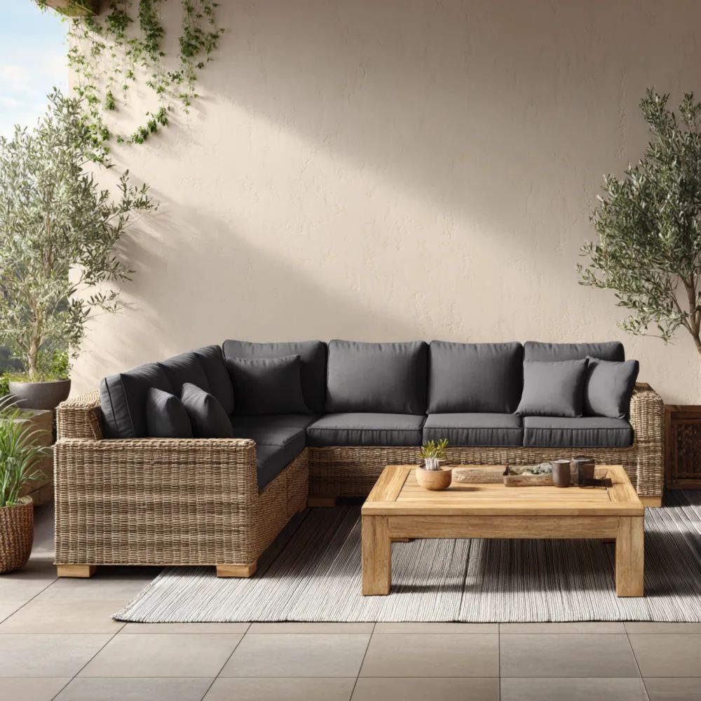 Ecksofa-Set Rattan 250x250 cm – Dunkelgrau – Modernes Design