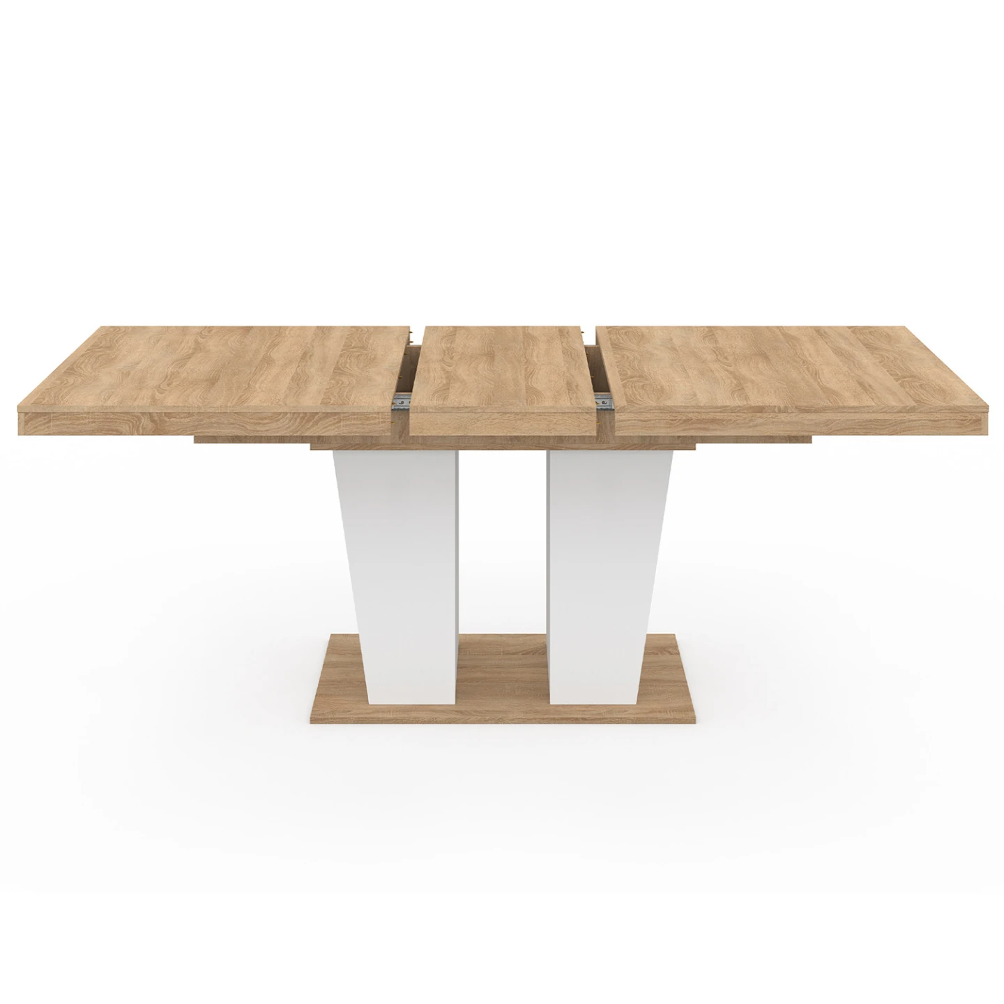 Table à manger extensible rectangle ELIAD 6-10 personnes bois et blanc 160-200 cm