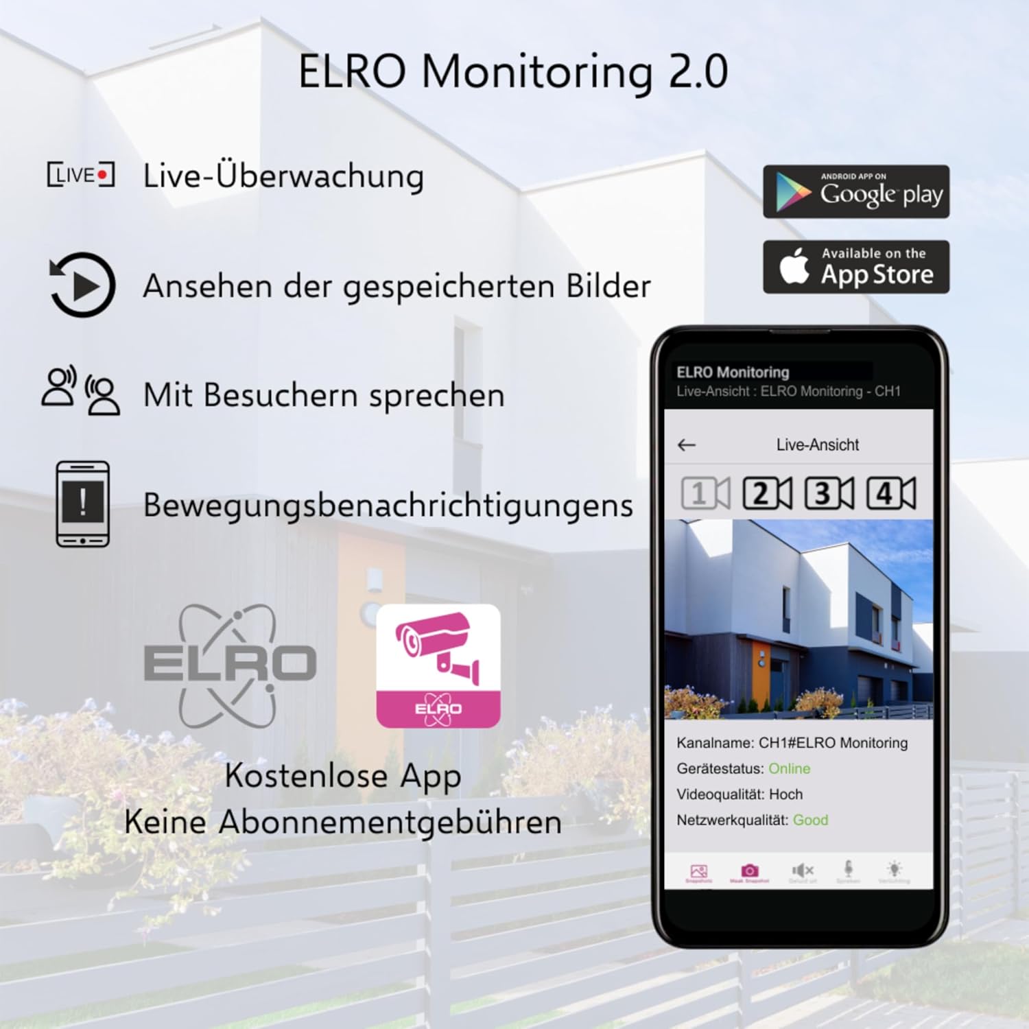 ELRO CZ40RIPS Kabelloses Überwachungssystem, Full-HD 1080p Kamera mit Nachtsicht, 7'' Monitor & App, IP65