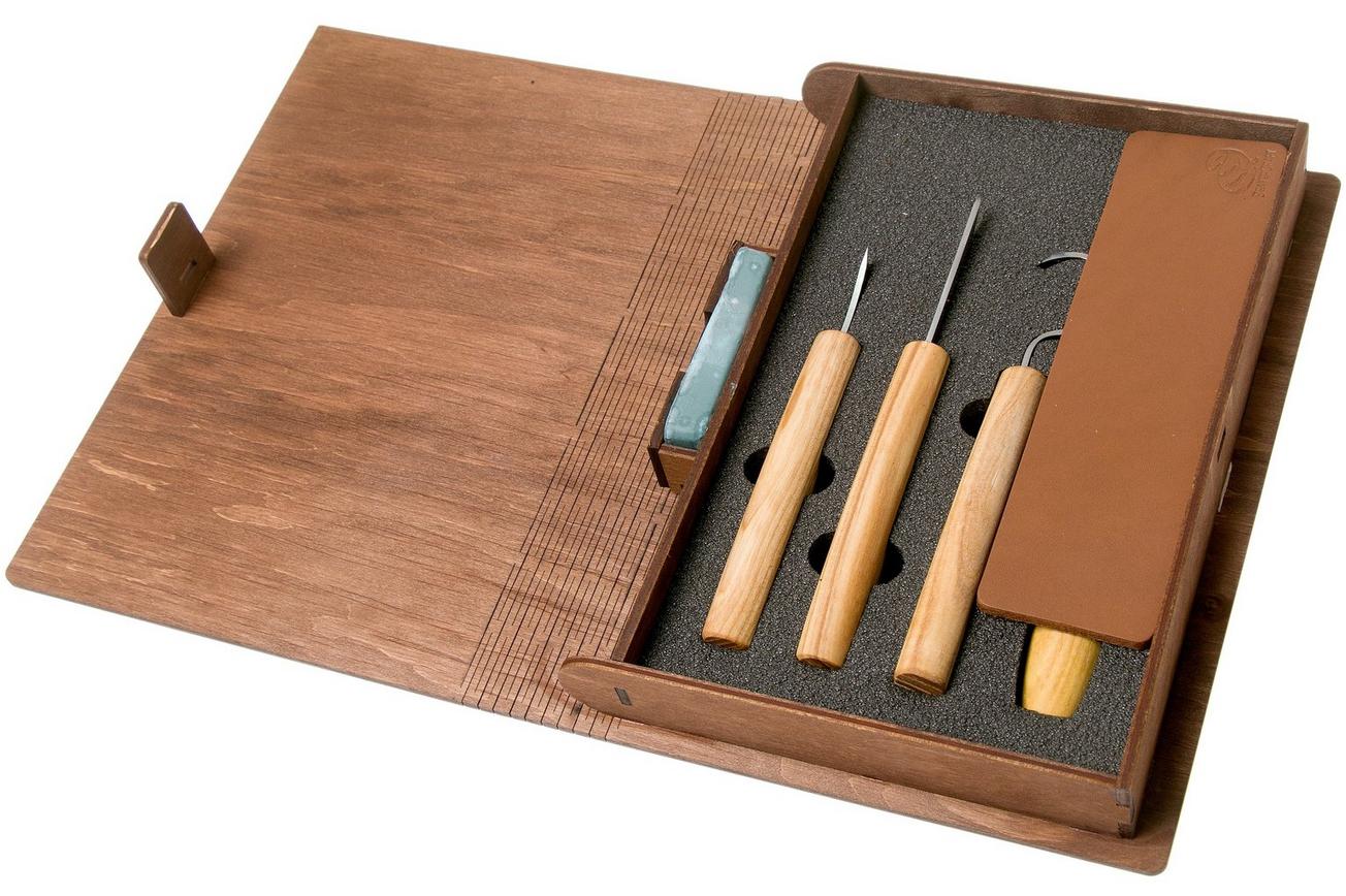BeaverCraft Spoon Carving Set of 4 S19 Book, houtsnijset met houten opbergboek