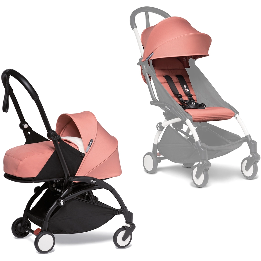BABYZEN Kinderwagen YOYO2 0+ Black mit Neugeborenenaufsatz und Textilset Ginger