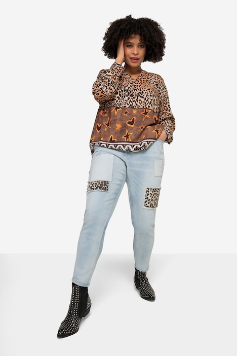 7/8-Jeans, Slim Fit, Leo-Patches, 5-Pocket