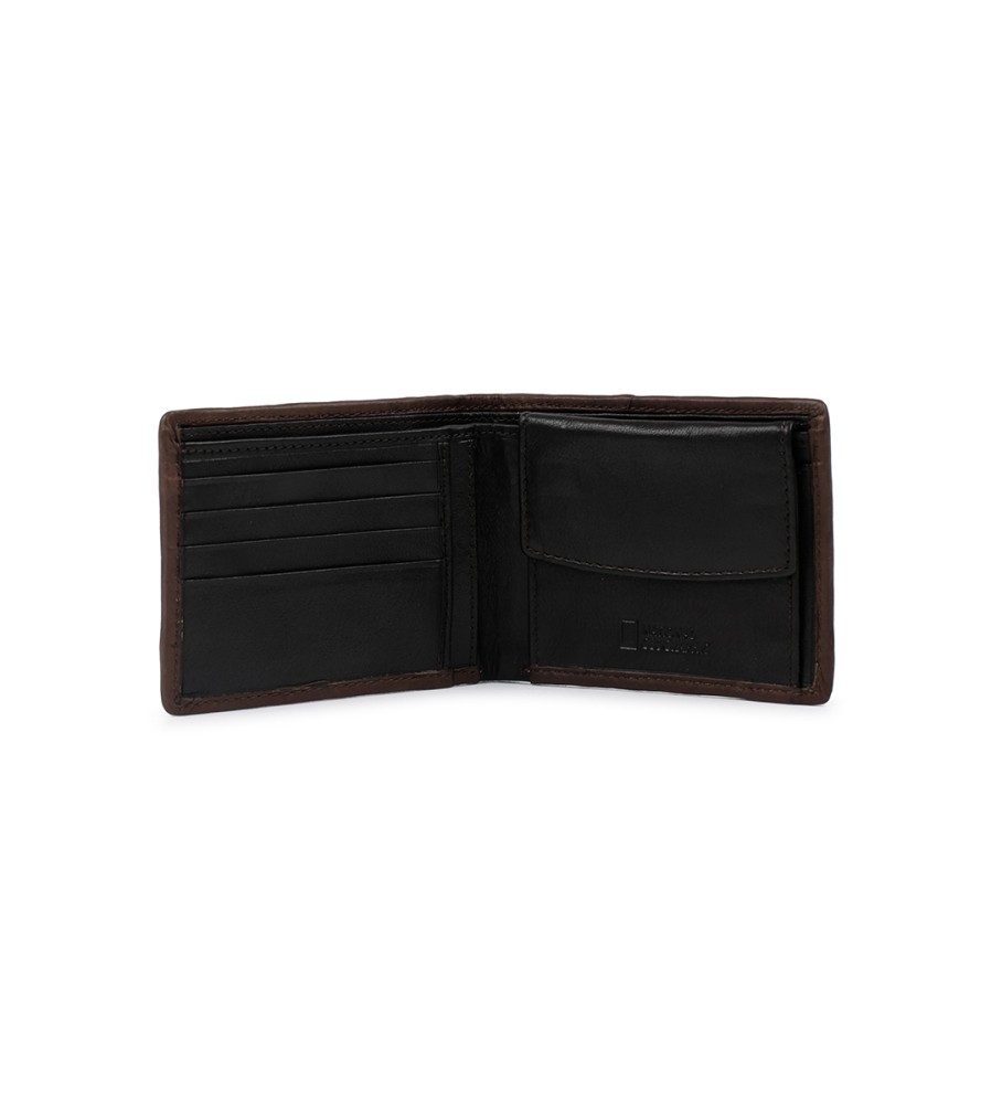 Carteira National Geographic Wind em couro marrom - 2 x 11 x 9 cm -