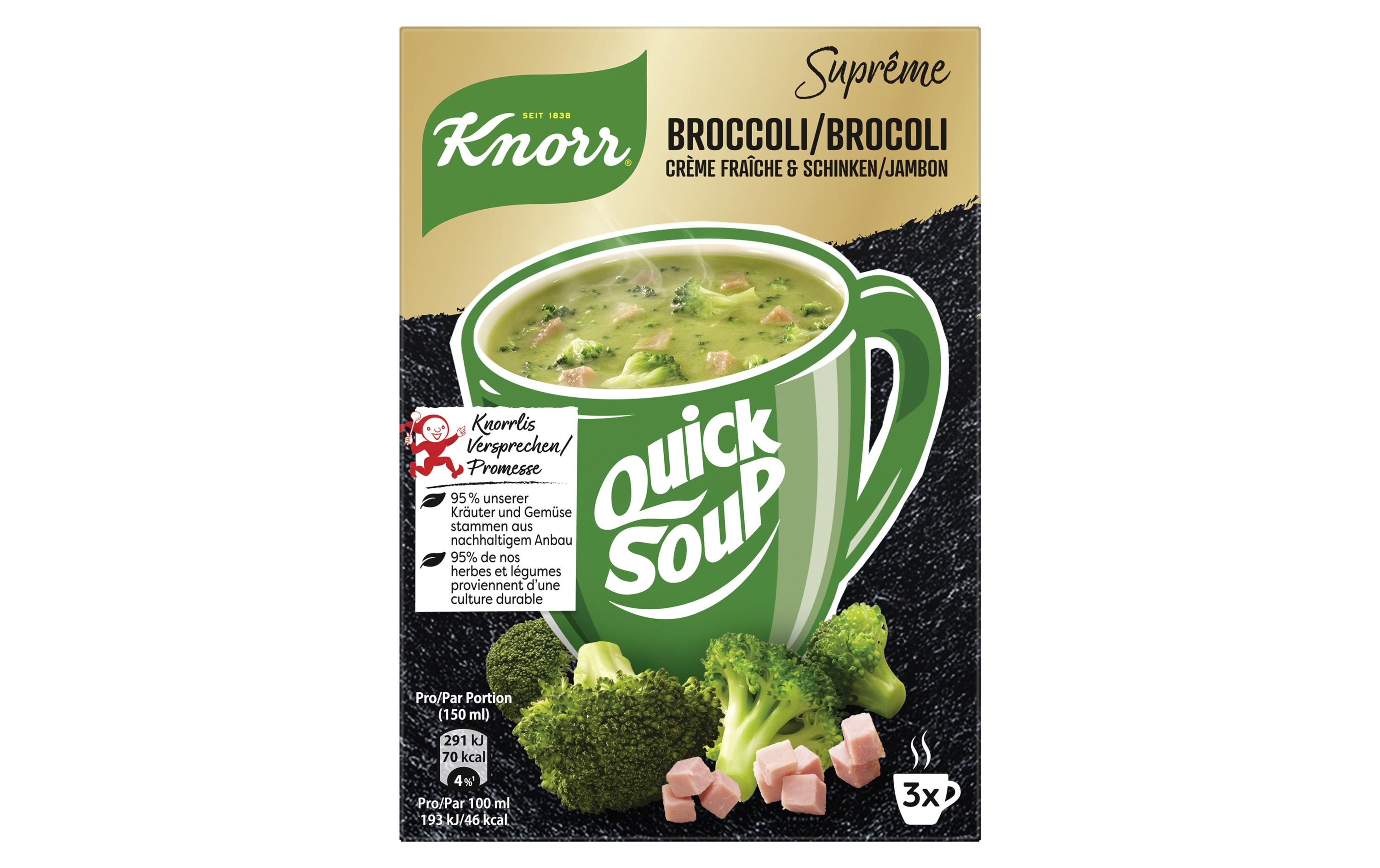 Suppe Quick Soup Broccoli 3 x 1 TasseHerzhafte Instant-Suppe mit Brokkoli und Speck