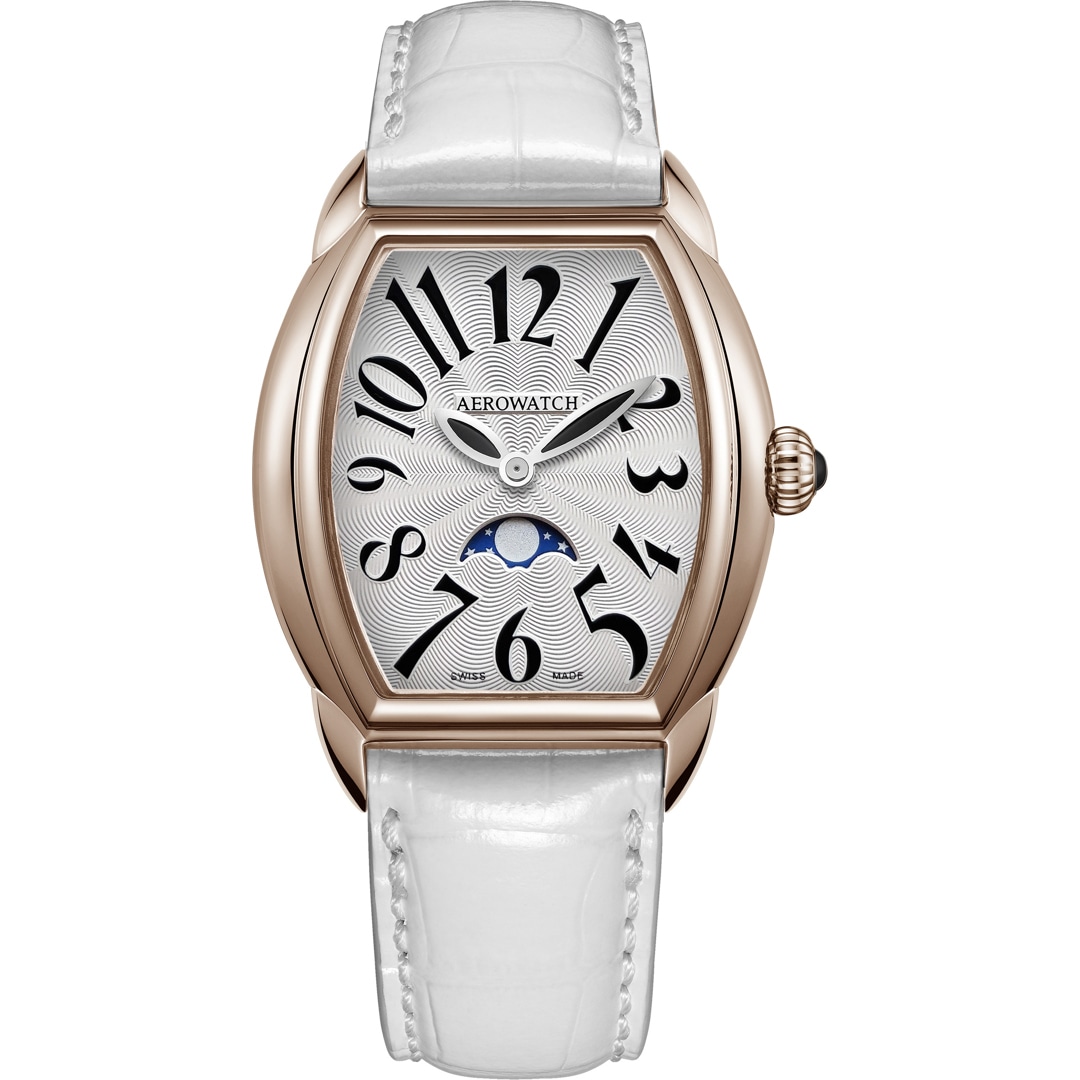 Aerowatch Streamline Lady Moon Phase Leder weiss