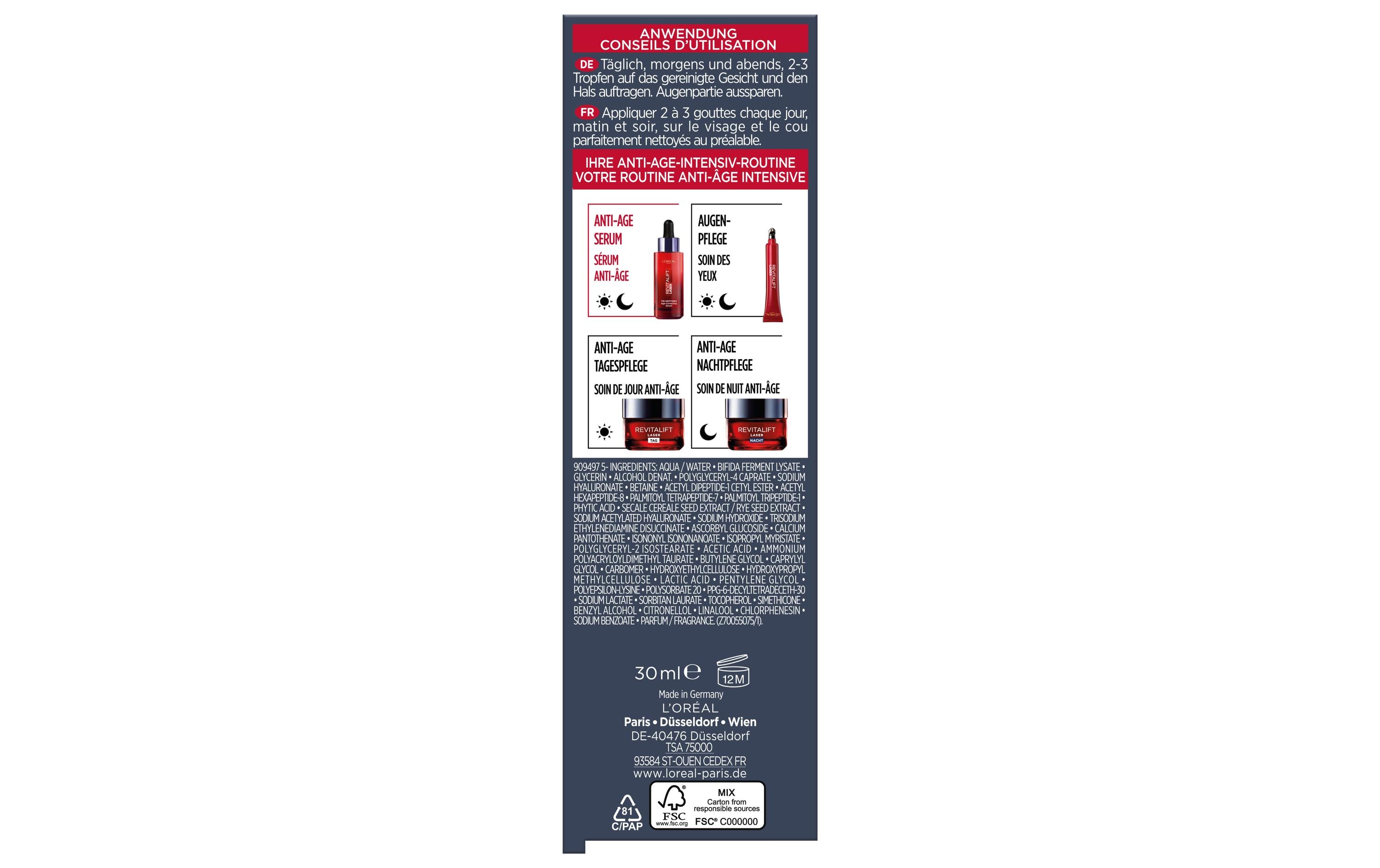 Gesichtsserum Revitalift Laser Peptides 30 mlAnti-Age Serum polstert die Haut von innen auf und mildert Falten