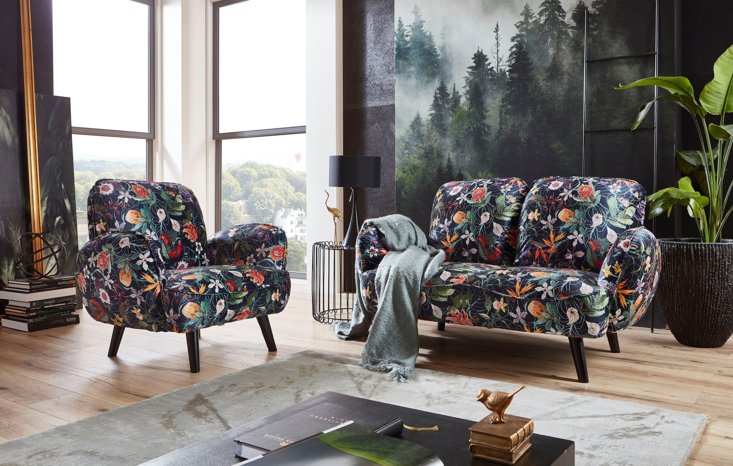 ATLANTIC home collection 2-Sitzer »Ben« mit Wellenunterfederung, Massivholzfüsse, frei im Raum stellbar