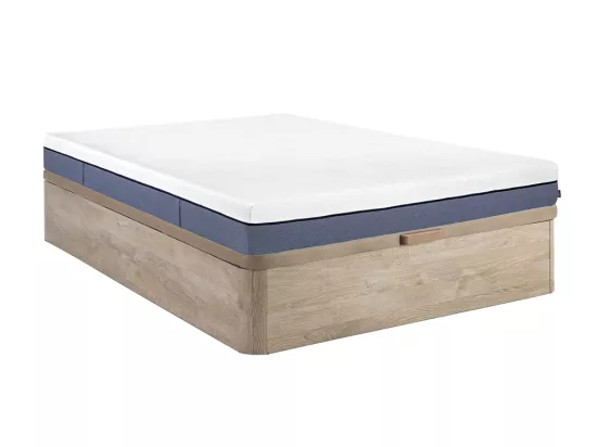Ensemble 140 x 190 cm sommier coffre naturel clair + matelas ressorts ensachés 7 zones et mémoire de forme ép.24cm - KASUI de YSMÉE