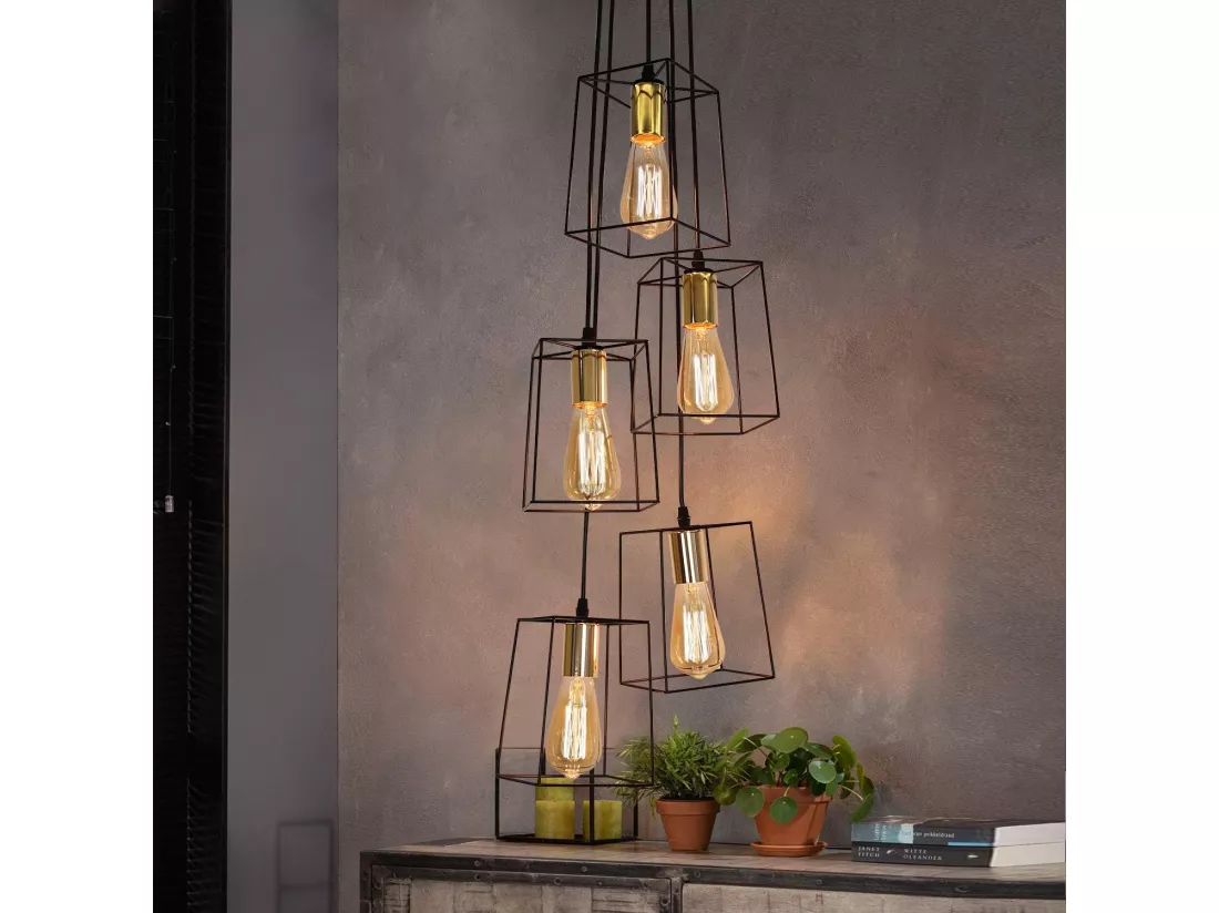 NETTLIFE Suspension vintage noire 5 lampes réglable en hauteur en métal E27 industriel