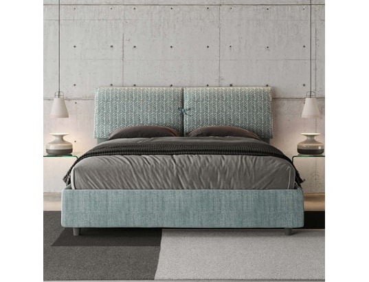 ITYHOME - Lit coffre mados 160x200 tissu aragona 7 bleu clair