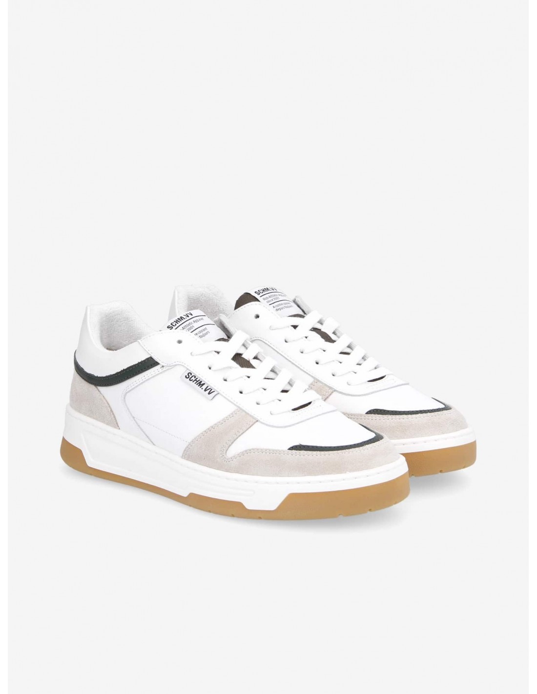 schmoove Baskets de ville homme smatch sneaker cuir blanc/gris/vert foncé
