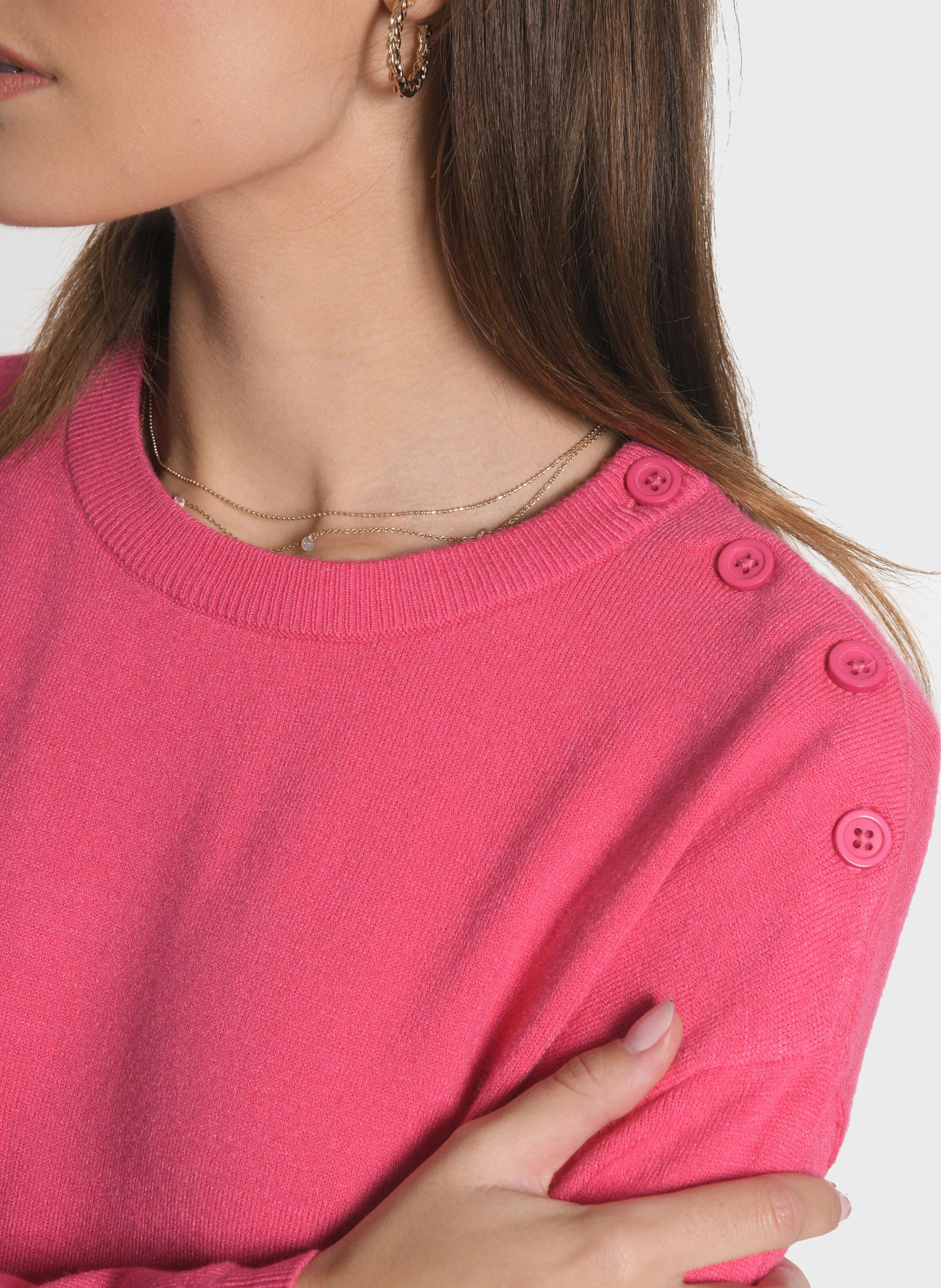 NOLWENN - Pull droit en maille mélangée | Rose
