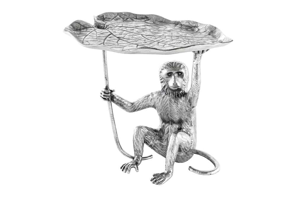 Design Beistelltisch WILDLIFE MONKEY 60cm silber Metall handmade