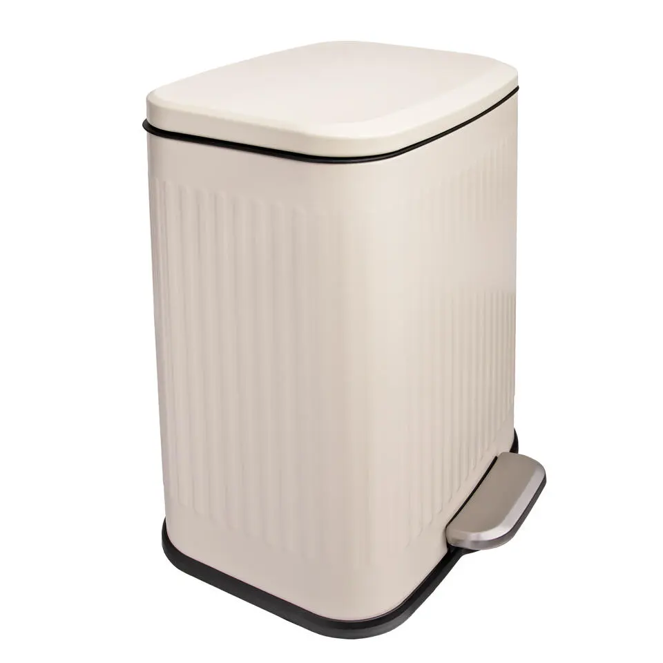 QUVIO Prullenbak 13 L - Rechthoekig afgerond - Metaal - Beige