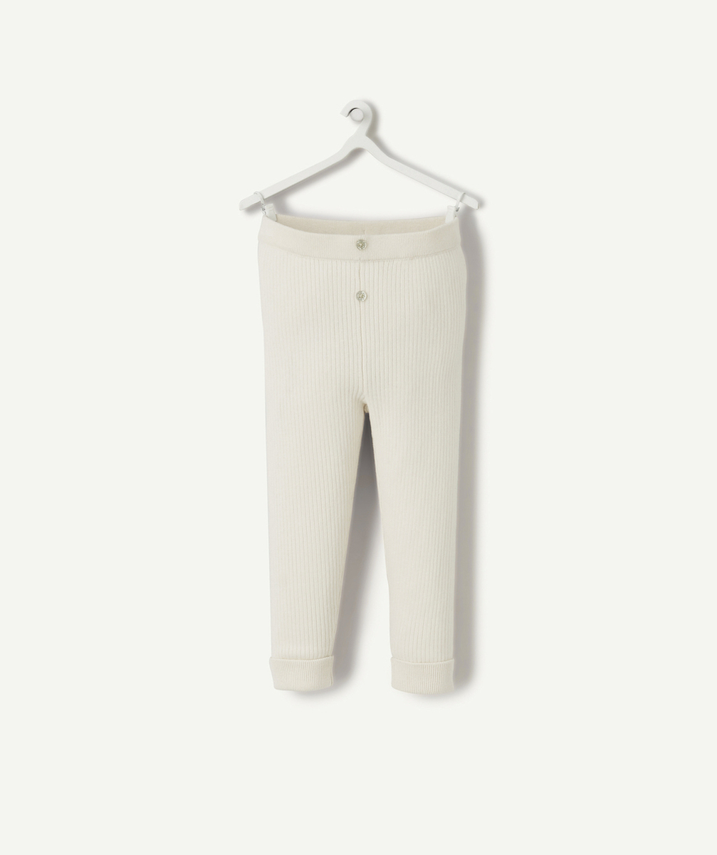 LEGGING BÉBÉ FILLE EN COTON BIO ÉCRU CÔTELÉ AVEC BOUTONS
