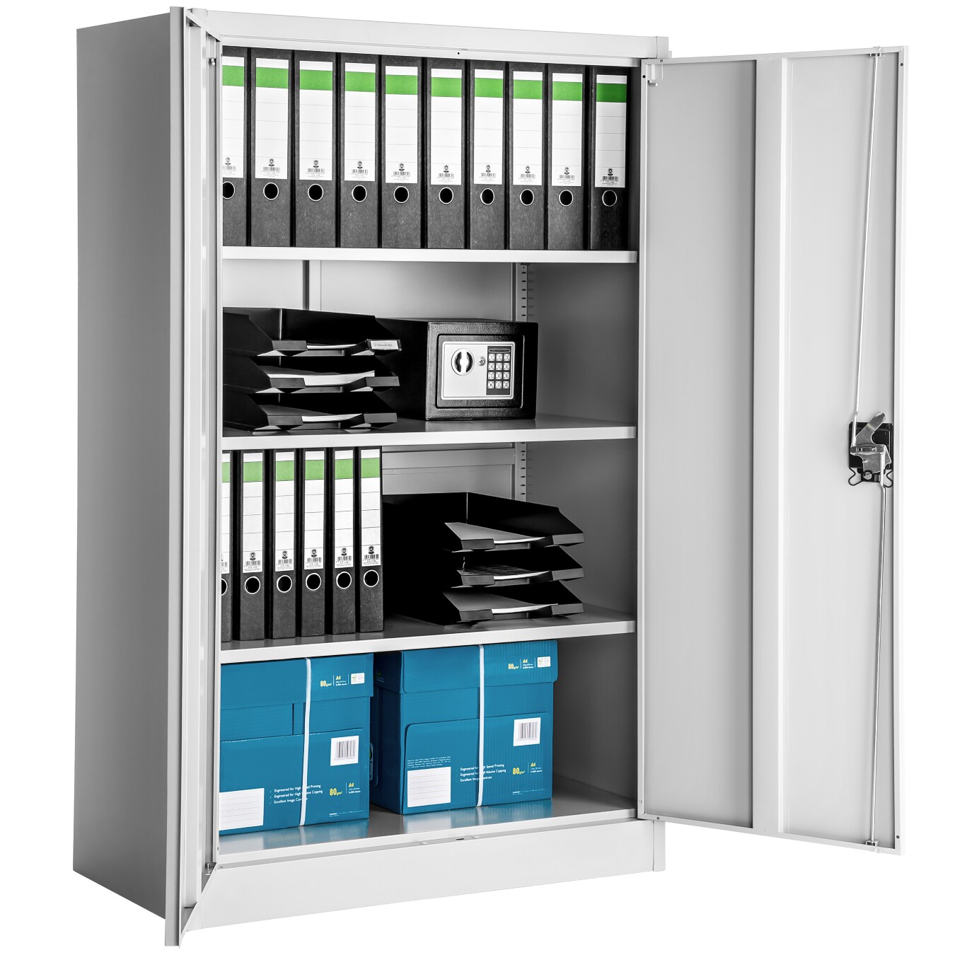 tectake® Aktenschrank, aus pulverbeschichtetem Stahl, 3 höhenverstellbare Einlegeböden, 140 x 90 x 40 cm