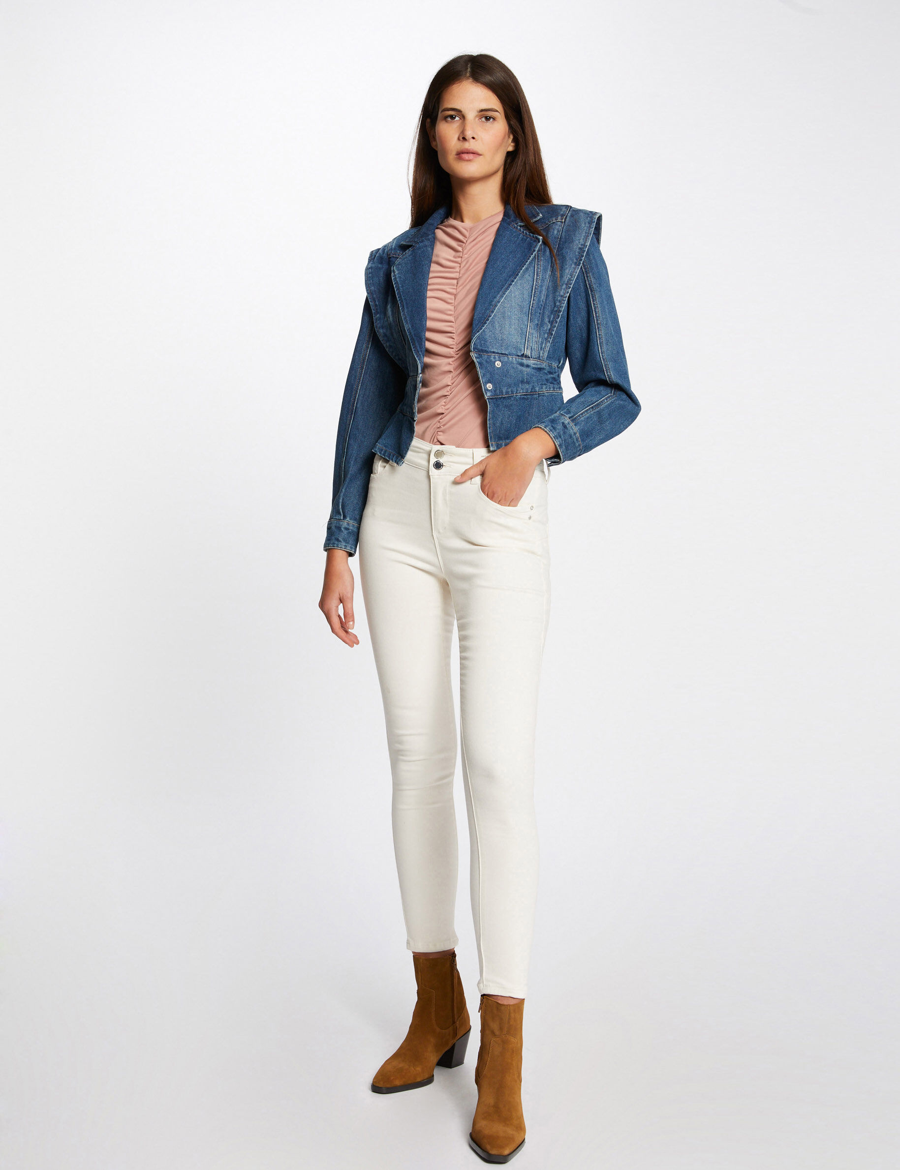 Pantalon slim avec détails bijoux ivoire femme - ivoire
