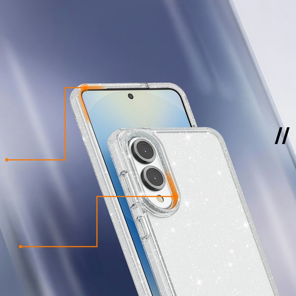 Samsung Galaxy S25 Edge Hybrid Hardcase Schutzhülle im Glitzer Design - Silber / Transparent