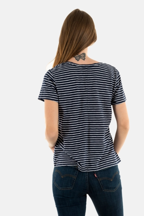 Tee shirt superdry studios slub emb vee ibx navy/optic stripe