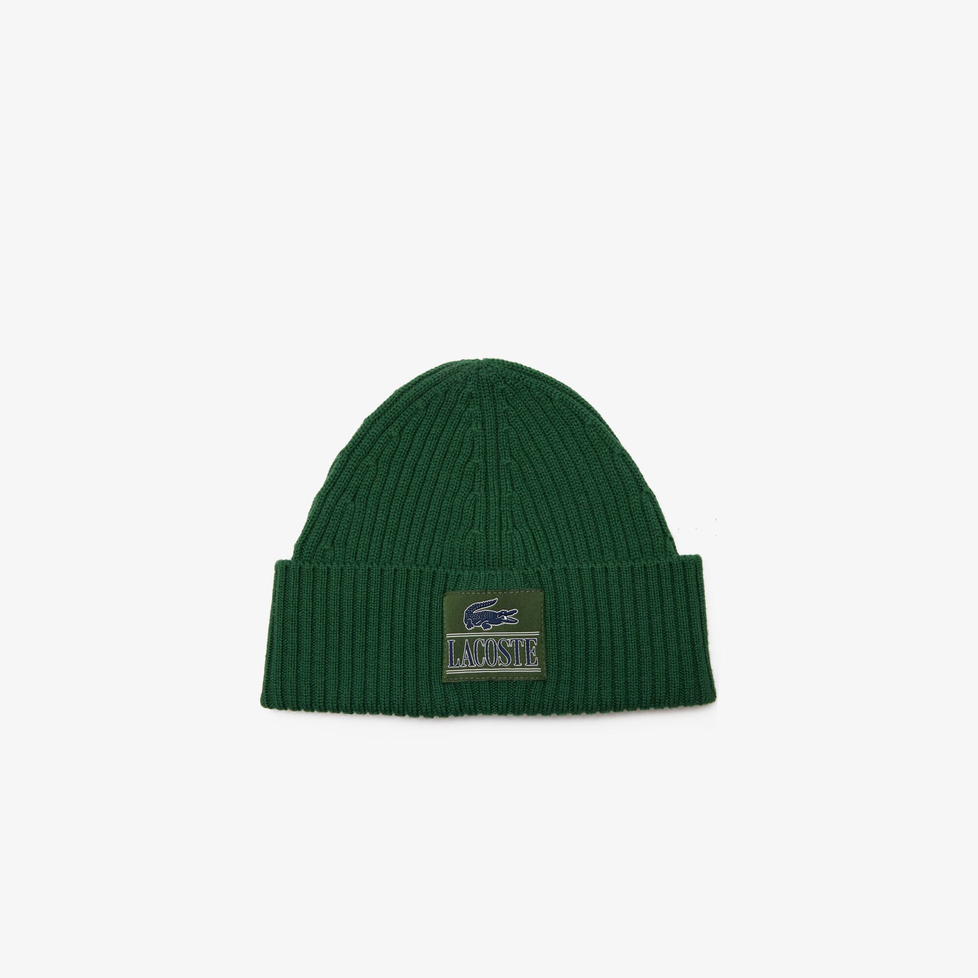 Beanie aus gerippter Wolle mit Aufnäher Mützen - Grün - Lacoste - Unisex