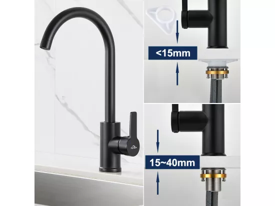 Mitigeur de Cuisine Pivotant à 360° Elégant Robinet d'évier Bec Haut avec Barboteur Démontable pour Cuisine, à Eau Chaude et Froide, Noir