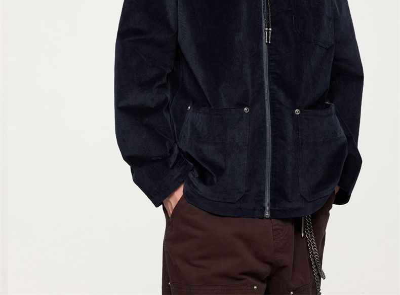 Newin - Corduroy jack met leren kraag