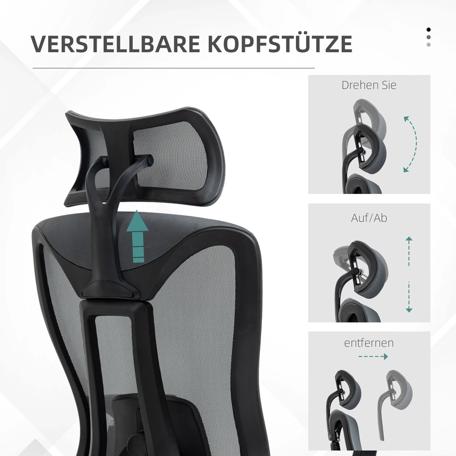 Vinsetto Bürostuhl mit verstellbarer Kopfstütze grau
