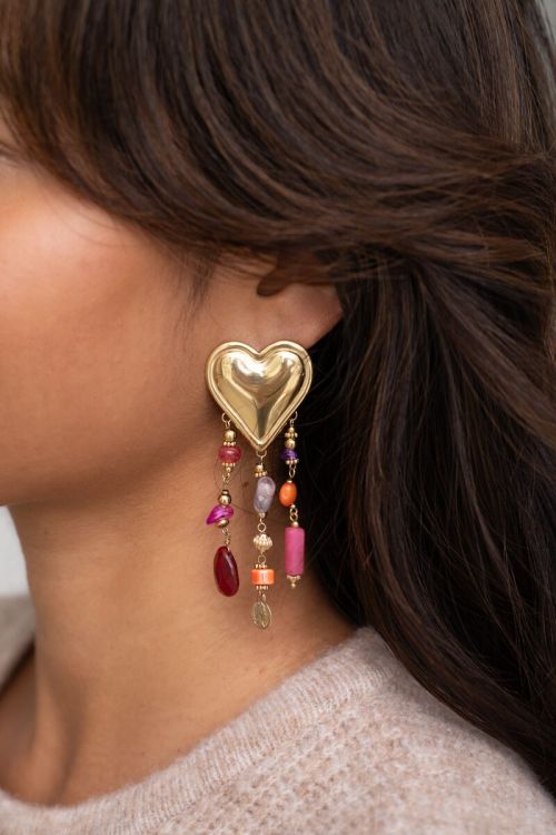 Multikleur statement oorhangers met hartjes
