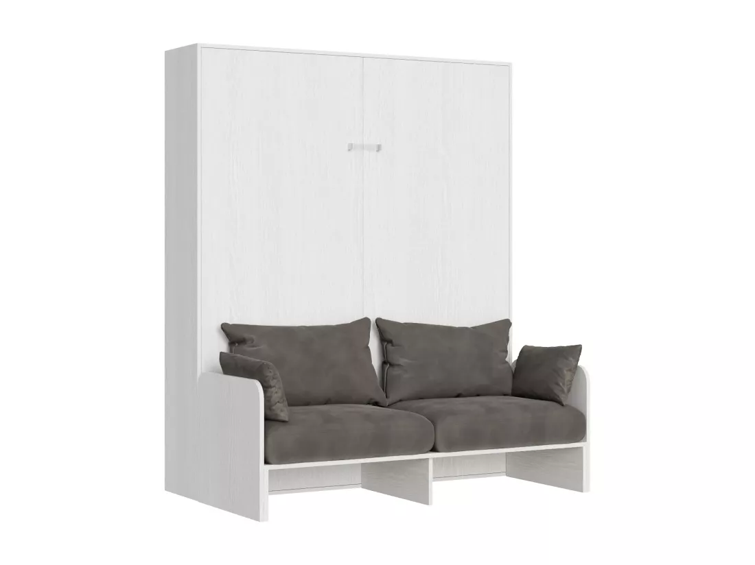 Lit escamotable vertical blanc avec canapé tissu Bounto 160x190 de tissu-Canapé 16