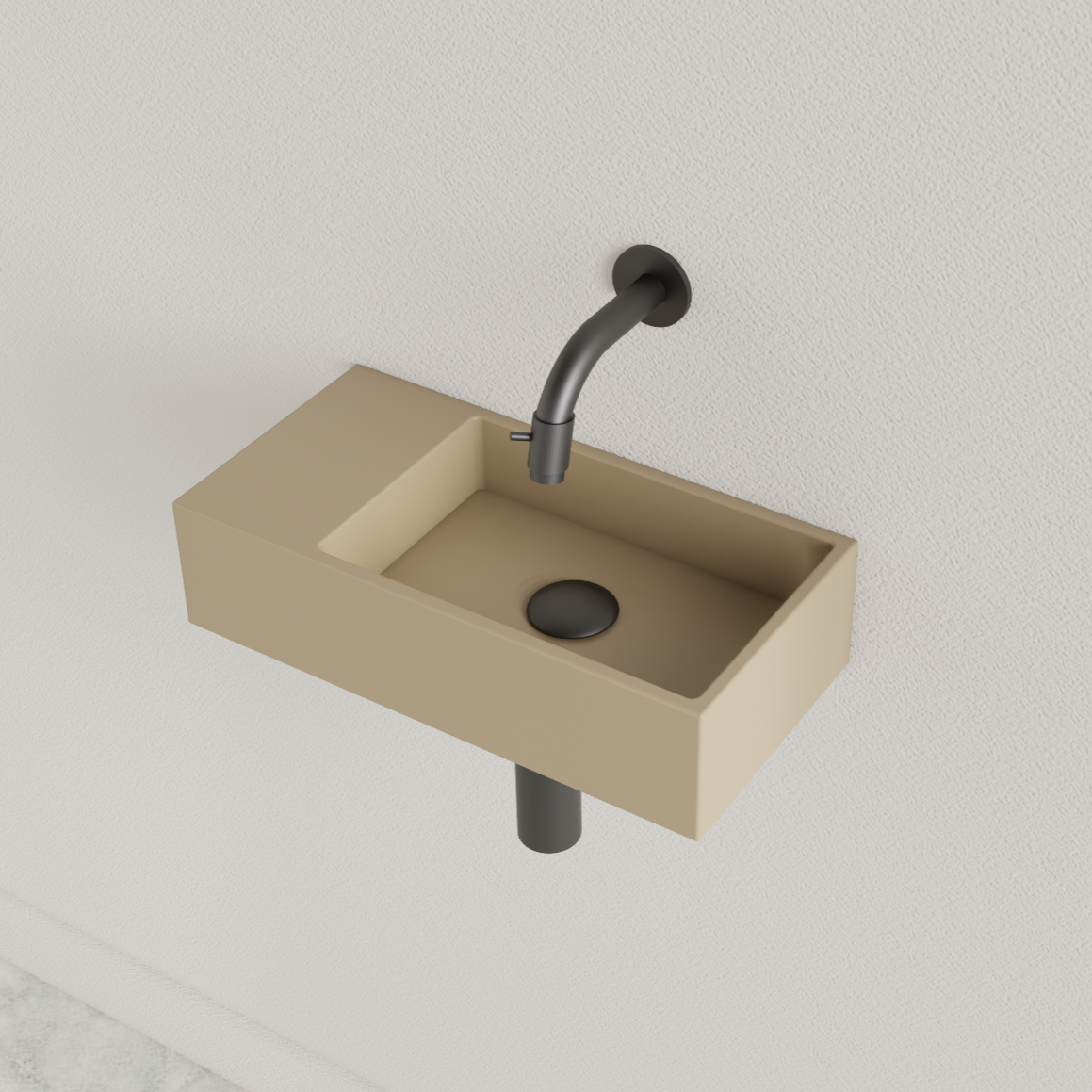 Sanigoods Nano fontein links cappuccino zonder kraangat 36x18cm