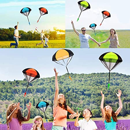 (3er Set) Fallschirm Springer Spielzeug Wurf Soldat Figur Gleitschirm - Grün / Orange / Blau