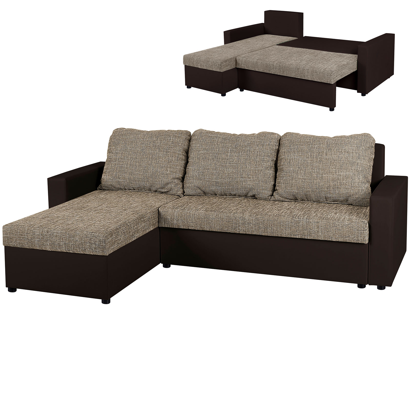 Ecksofa - mocca-cappuccino - Liegefunktion