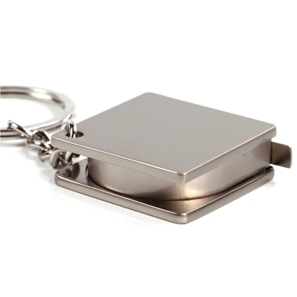 Edelstahl Mini Massband Schlüsselanhänger Werkzeug Accessoire mit Spaltring - Silber