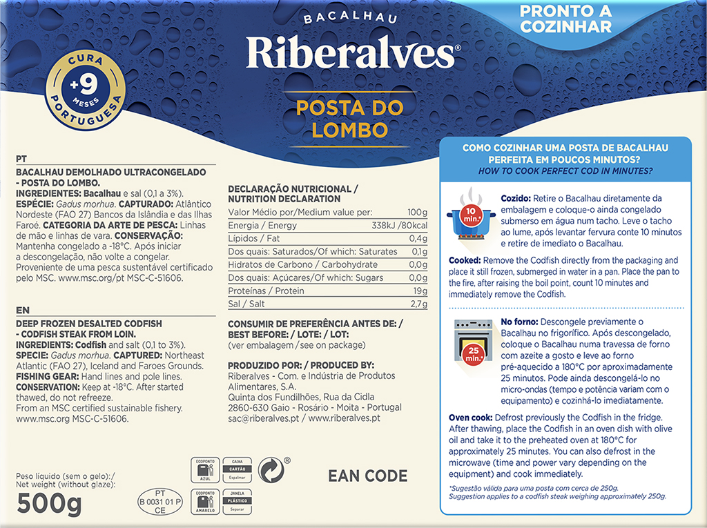 BACALHAU RIBERALVES POSTA DO LOMBO 9M CURA MSC 500G