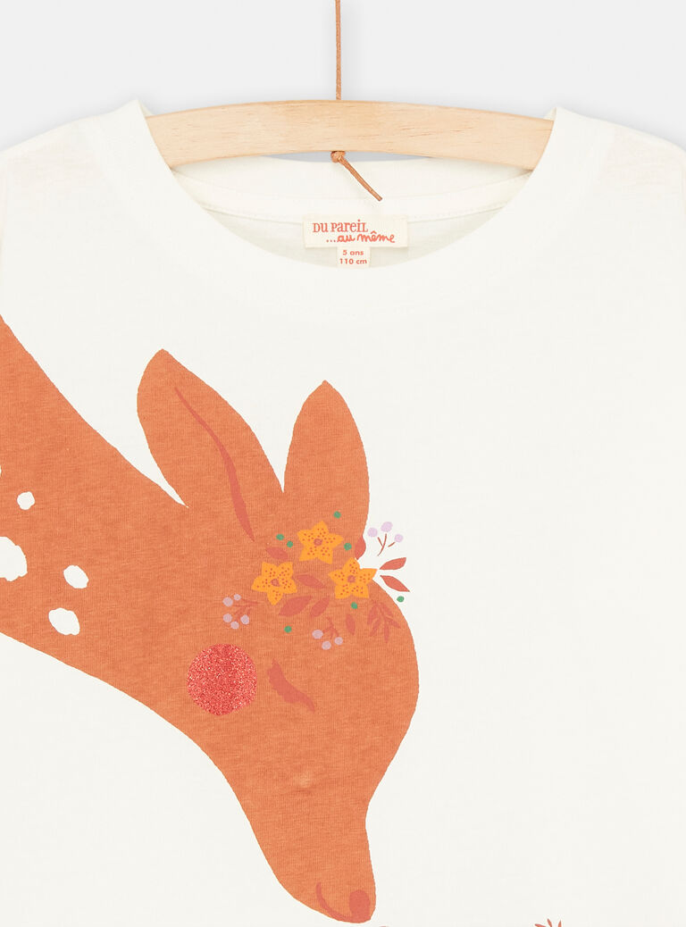 T-shirt écru à motifs biche et faon pour fille