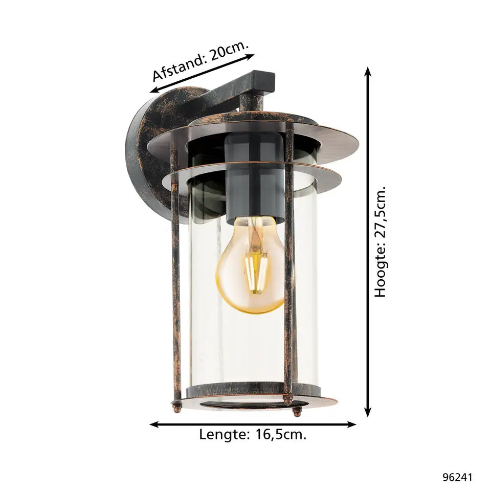 EGLO Valdeo Wandlamp - E27 - 27,5 cm - Koper Antiek