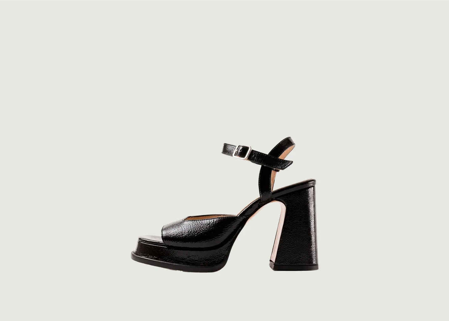 Sandales à talons et plateforme en cuir verni froissé Gracia Souliers Martinez