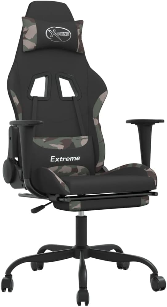 Chairs-Gaming Chairs-Swtif Gaming Chair with Footrest Black and Camouflage Fabric