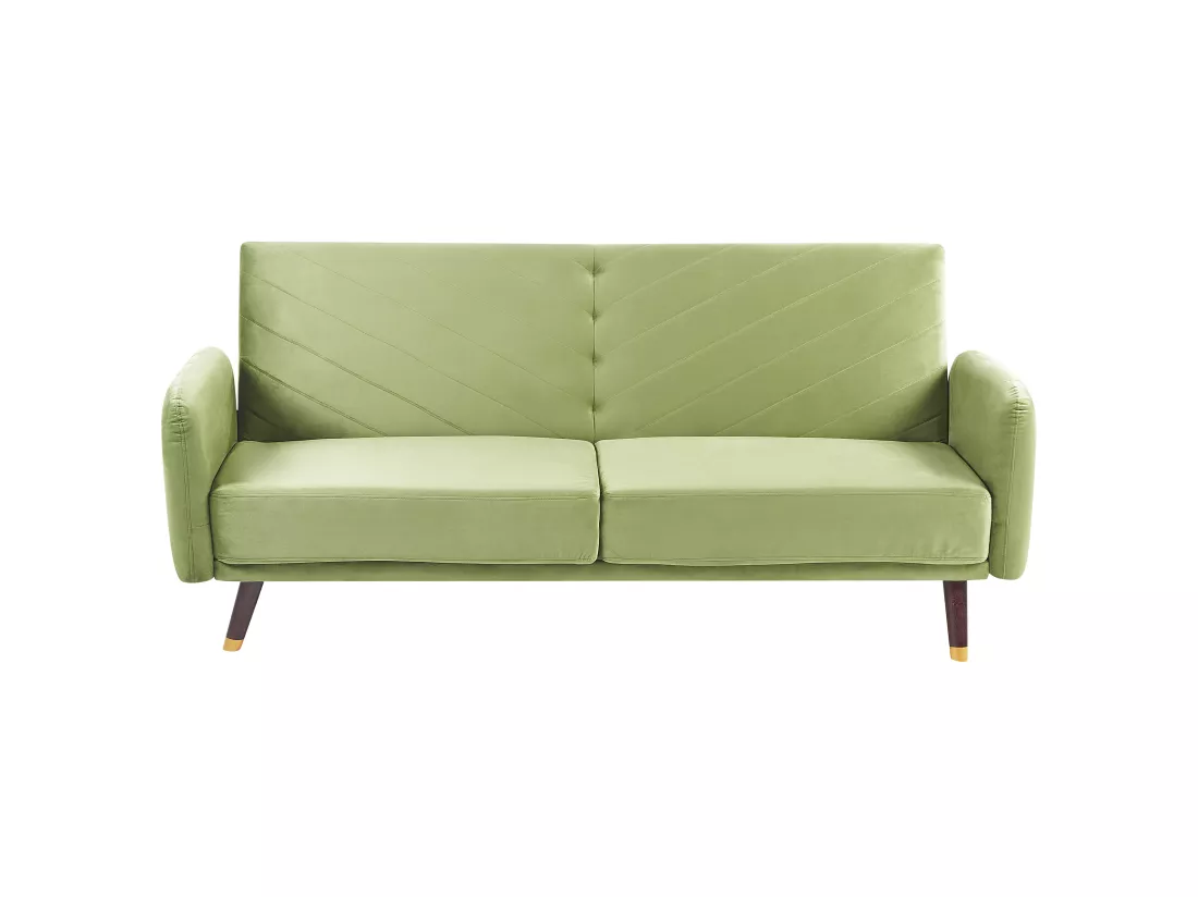 Canapé convertible 3 places en velours vert olive SENJA