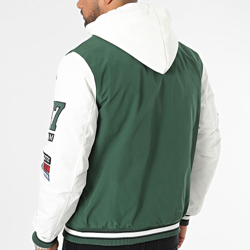Veste Teddy Capuche Vert Blanc