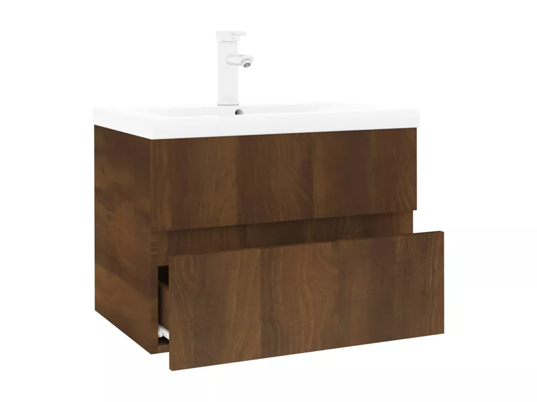 Meuble lavabo avec bassin intégré Chêne brun Bois d'ingénierie