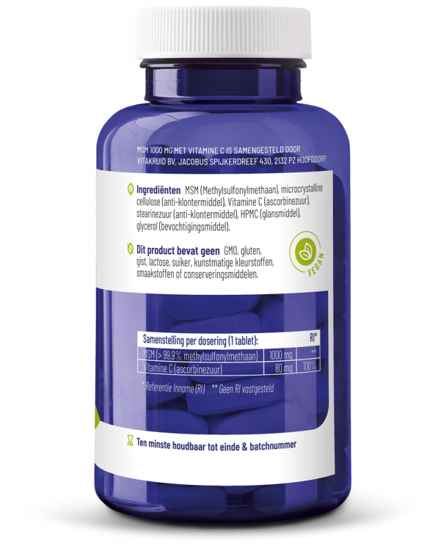 Vitakruid Msm 1000 Mg > 99,9% Zuiver + Vitamine C (120 tabletten)